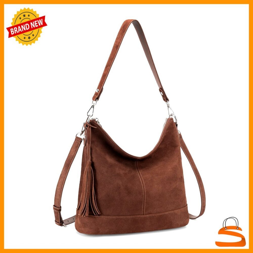 Genuine Suede Leather Hobo Crossbody Bag with Removable Straps Large
